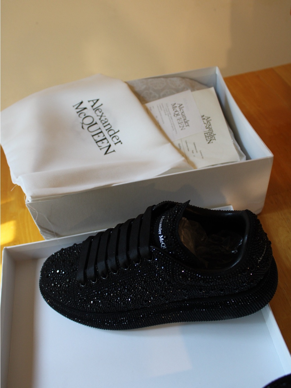 Alexander McQueen Black Crystal Knit Low-Top Sneakers